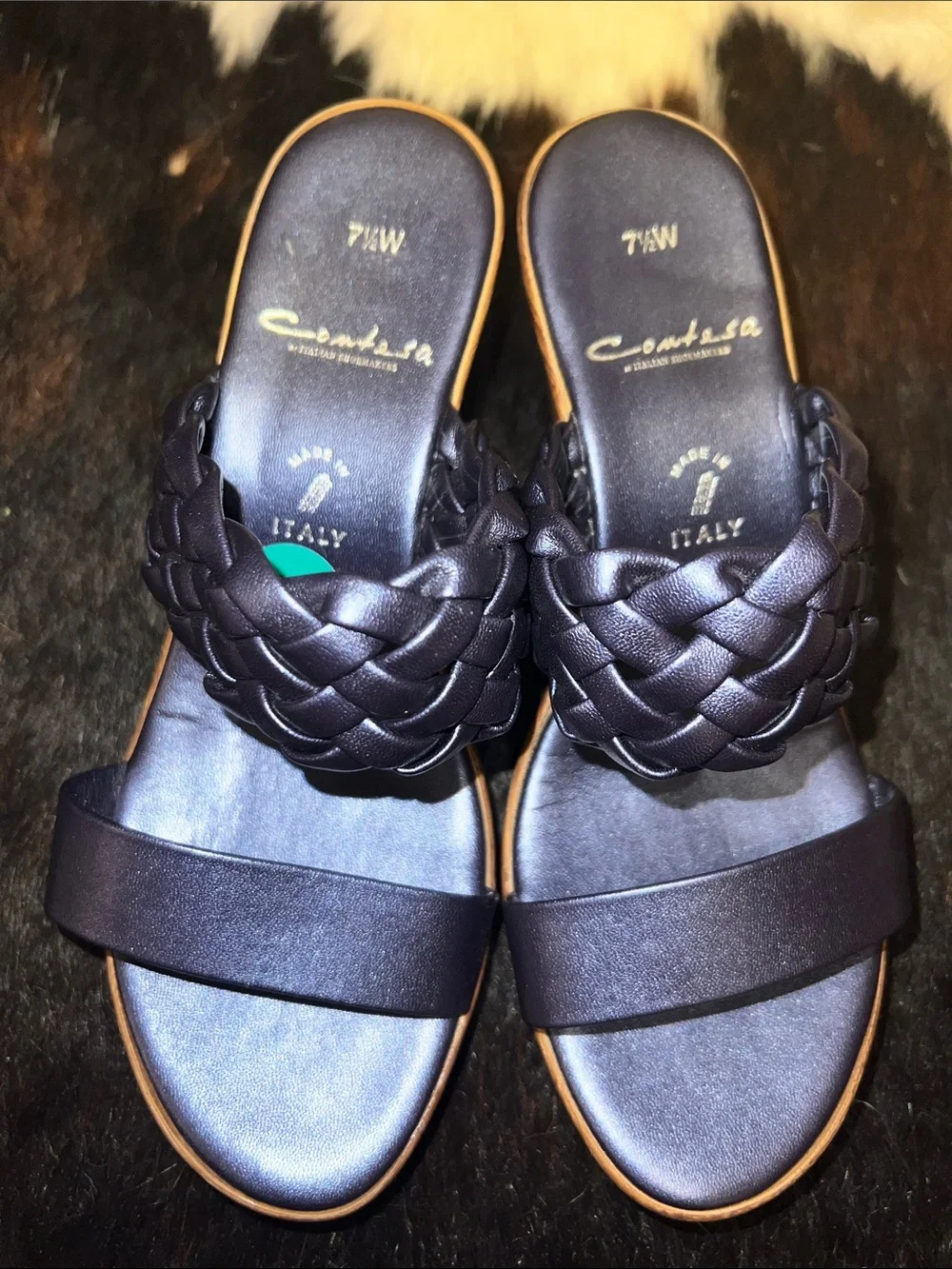 NWOT! Contesa Made in Italy Metallic Navy Braided Wedge Sandals - Women 7.5W